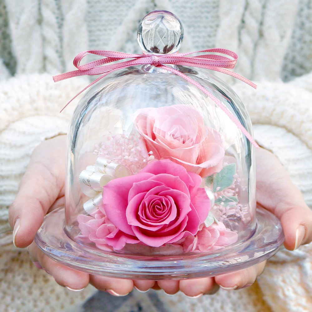 ガラスドーム-フィオーレ-(ピンク) /プリザーブドフラワー