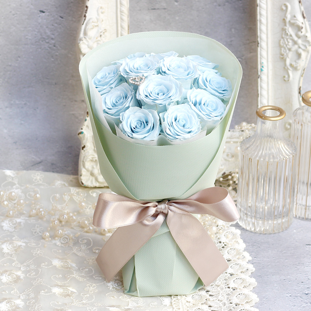 プロポーズ-ボヌール-(ライトブルー)-12本のバラ花束- /プリザーブドフラワー