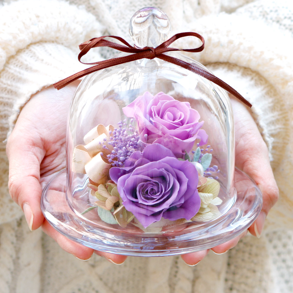 ガラスドーム-フィオーレ-(パープル) /プリザーブドフラワー