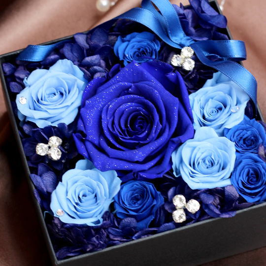 ダイヤモンドローズ(ジュエルブルー) /9輪バラのBOXプリザーブドフラワー【送料無料】