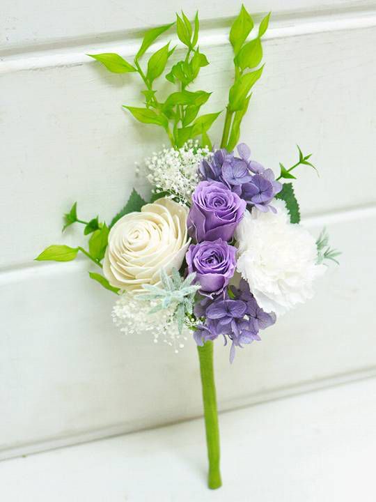 プリザーブドフラワー 仏花 バラ カーネーション 白と紫 モダン 小さい仏壇
