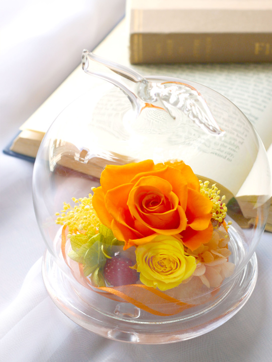 ガラスドーム オレンジ バラ 誕生日 5000円以内 花 プリザーブドフラワー プレゼント