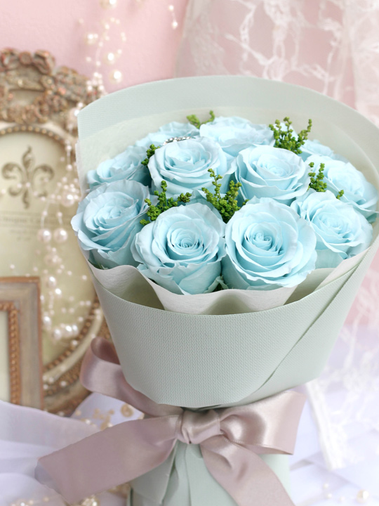 プロポーズ-ボヌール-(ライトブルー)-12本のバラ花束- /プリザーブドフラワー【送料無料】