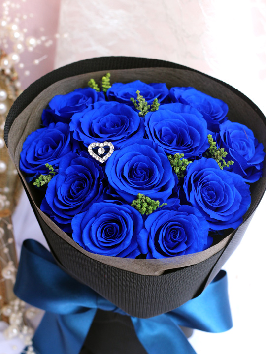プリザーブドフラワー プロポーズ 花束 青いバラ 12本