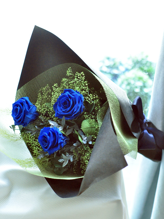 青いバラ サプライズ プロポーズ プリザーブドフラワー 花束 彼女
