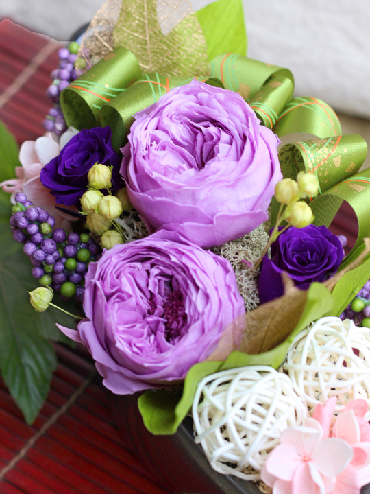 プリザーブドフラワー 紫 和風 古希 喜寿 お祝い誕生日 アレンジメント