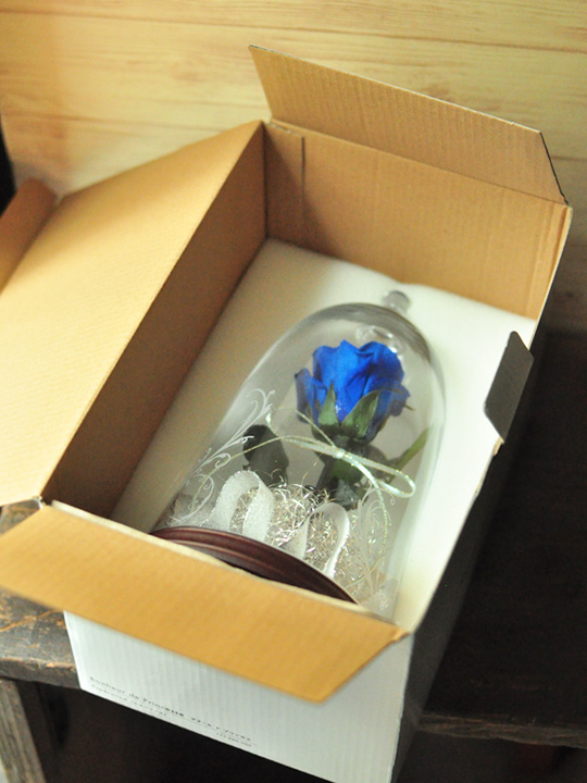 青いバラ ガラスドーム プリザーブドフラワー 美女と野獣 箱付き 通販