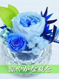 涼やかなブルーのプリザーブドフラワーのバラ