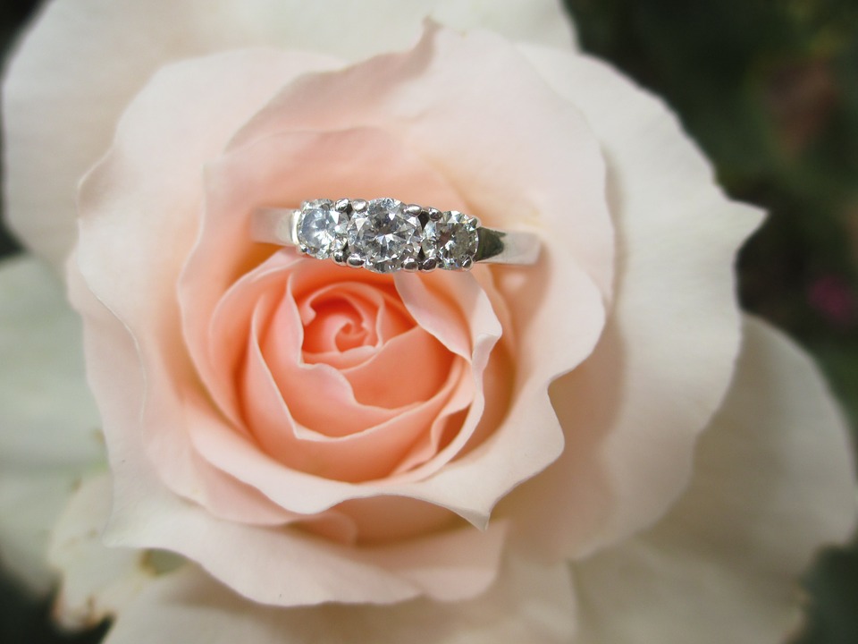 指輪とピンクのバラ